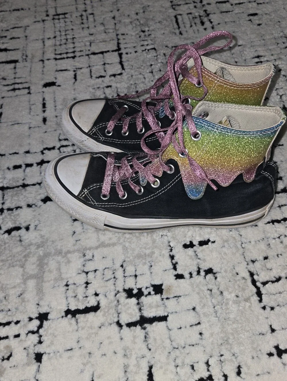 Converse Chuck Taylor All Star Rainbow Glitter Drip High Top Sneakers Youth 4